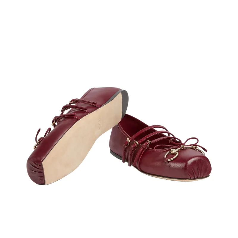GUCCI Horsebit Flat Casual Single Shoes Women's Red-4