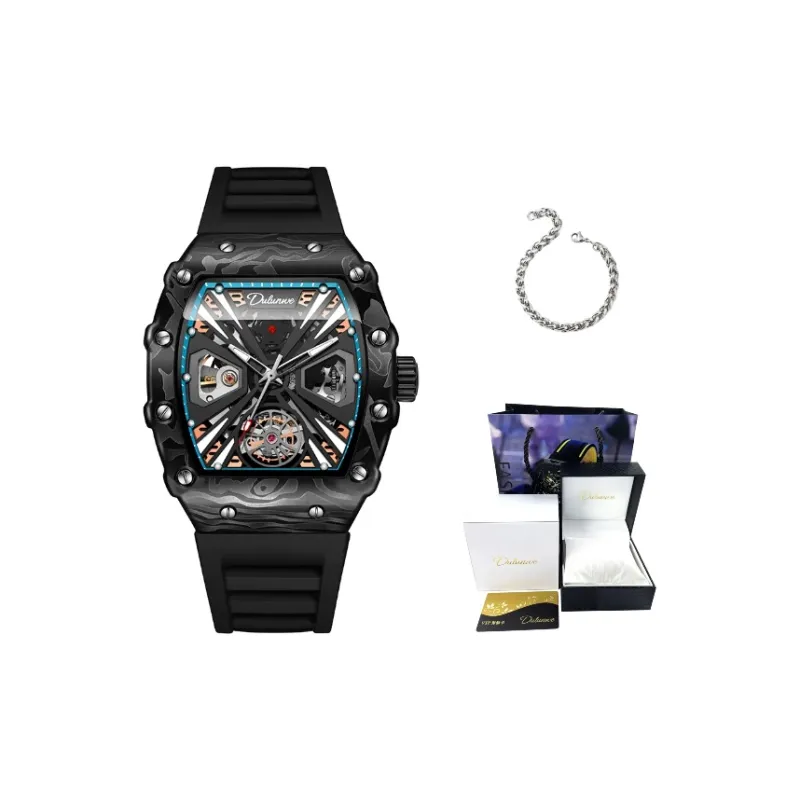 Dulunwe Automatic Mechanical Movement Rubber Band Strap Watch Men's Watches Black Dial-6