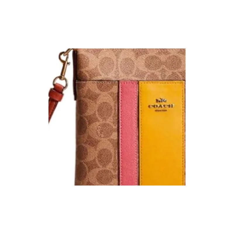 COACH Kitt Canvas With Exquisite Calfskin Shoulder Bag Crossbody Bag Small Size Women's Tan & Rust-3