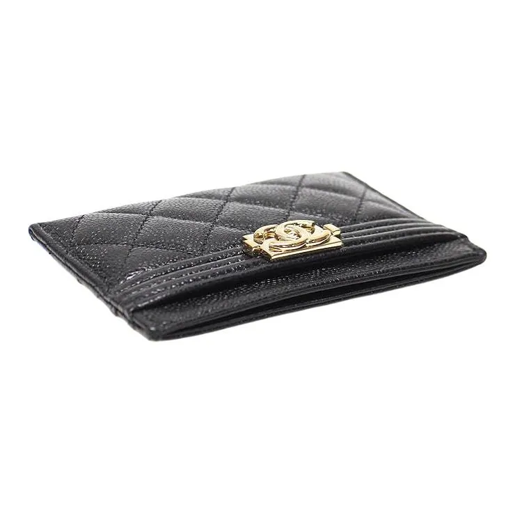 CHANEL Leather Card Holder Men's Black-4