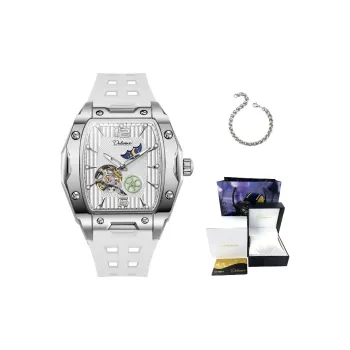 Dulunwe Automatic Mechanical Movement Rubber Strap Watch Men's Watches Silver Dial