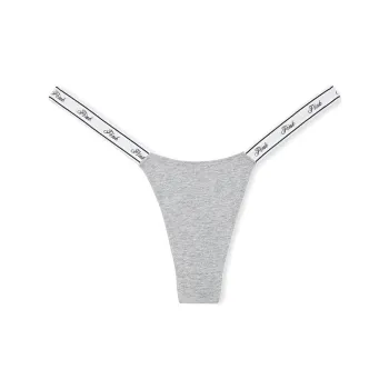 Victoria's Secret PINK Logo Cotton Micro Thong Panty /Medium Heather Grey Underpants Women's 1 Pack Gray