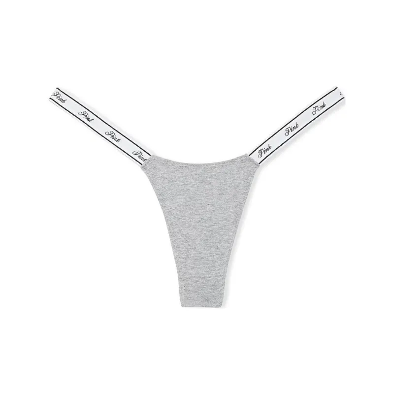 Victoria's Secret PINK Logo Cotton Micro Thong Panty /Medium Heather Grey Underpants Women's 1 Pack Gray-0