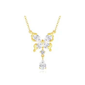 Chongqing Gold Store S925 Silver/Cubic Zirconia Necklaces Unisex Gold/White
