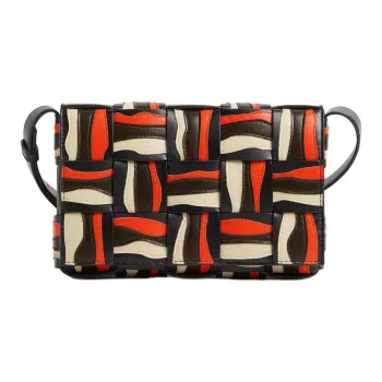 Bottega Veneta Calfskin Shoulder Bag Crossbody Bag Medium Size Men's Black & Multicolor