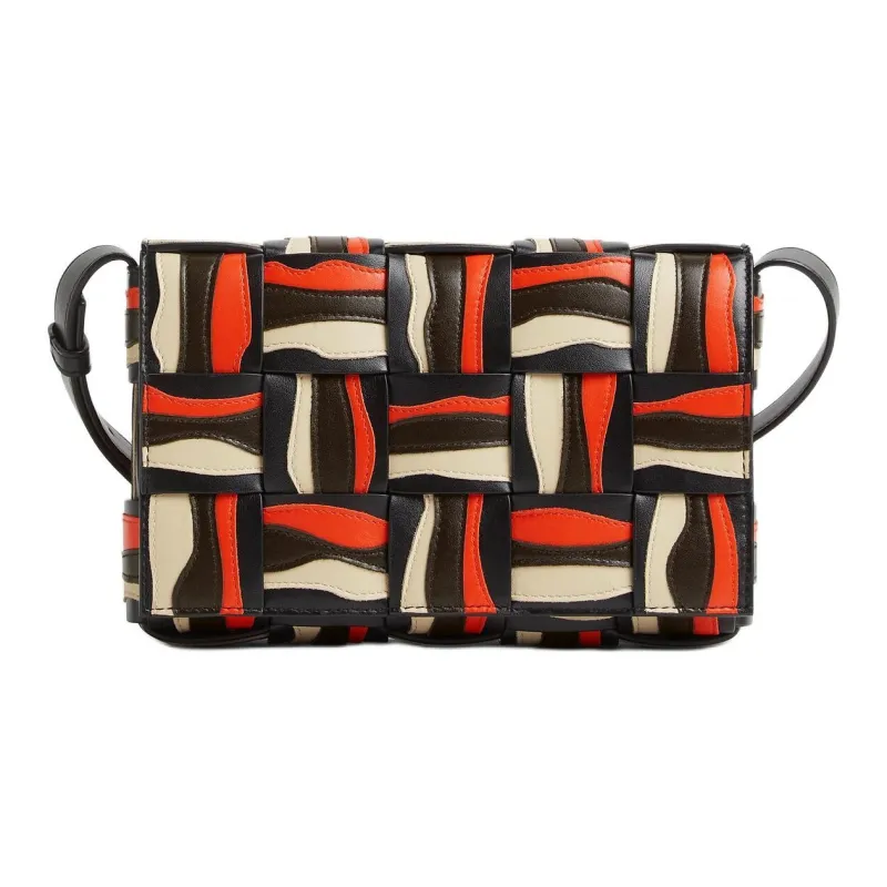 Bottega Veneta Calfskin Shoulder Bag Crossbody Bag Medium Size Men's Black & Multicolor-0