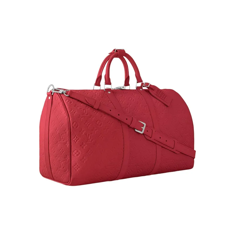 LOUIS VUITTON Keepall Taurillon Cow Leather Travel Bag Women's Red-1