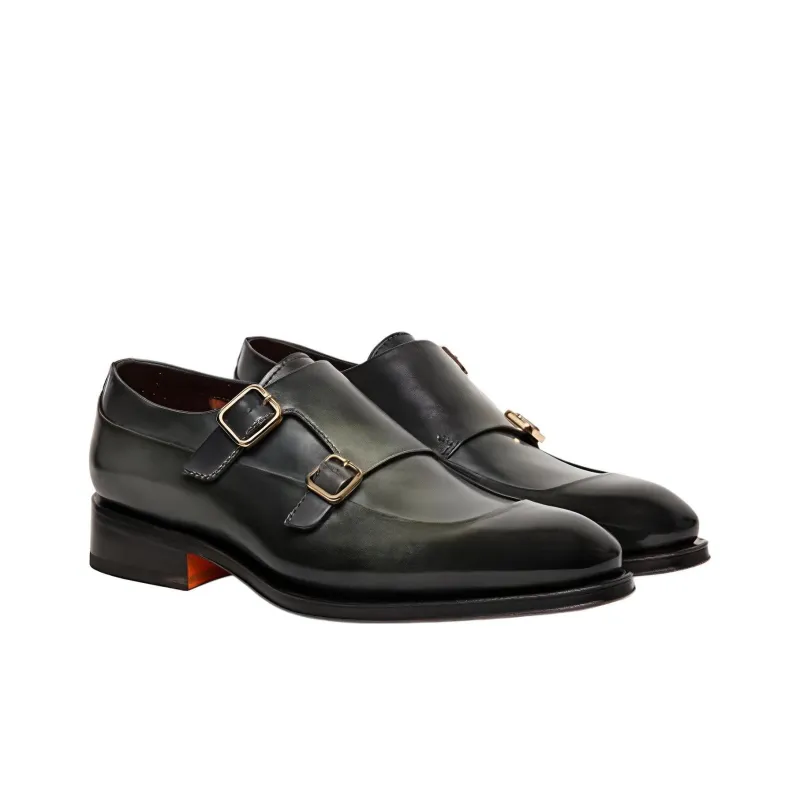 Santoni Almond toe Leather Monk Shoes-2