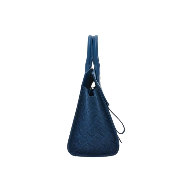 FERRAGAMO Studio Fabric With Calfskin Shoulder Bag Crossbody Bag Handbag Small Size Women's Blue-1