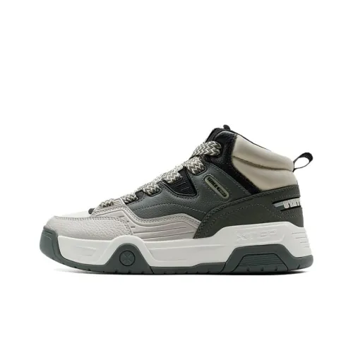XTEP Sky Spine Anti Slip Wear Resistant High Top Skateboard Shoes Men's Gray Green