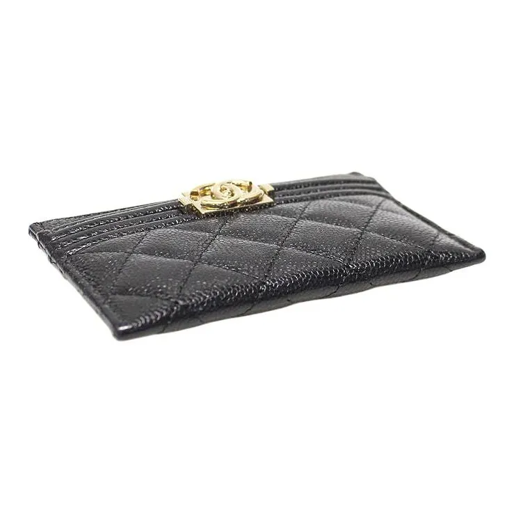 CHANEL Leather Card Holder Men's Black-3