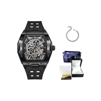 Dulunwe Linker Collection Automatic Mechanical Movement Rubber Strap Watch Men's Watches White Dial