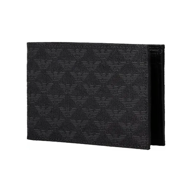 EMPORIO ARMANI Embossed Cow Leather Card Holder Wallet Men's Black Gray Color-1