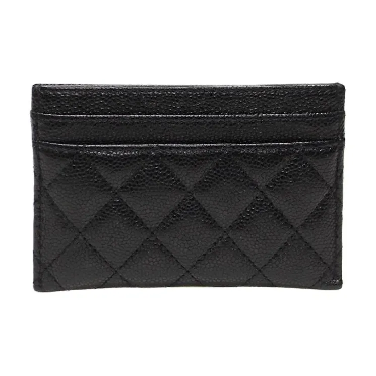 CHANEL Leather Card Holder Men's Black-2