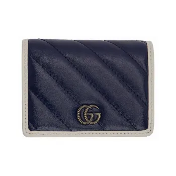 GUCCI GG Marmont Leather Card Holder Wallet Women's Blue/White