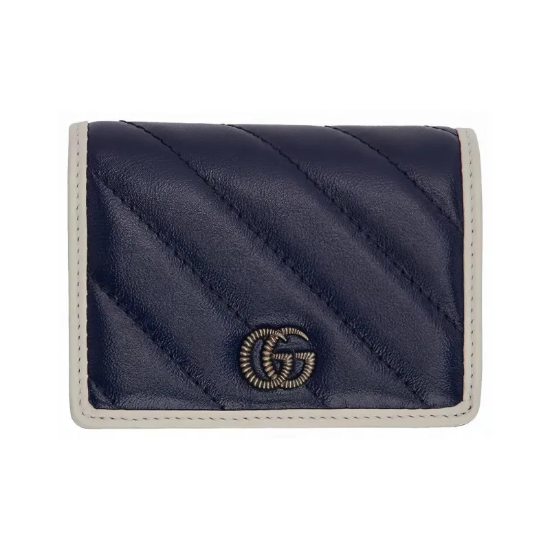 GUCCI GG Marmont Leather Card Holder Wallet Women's Blue/White-0
