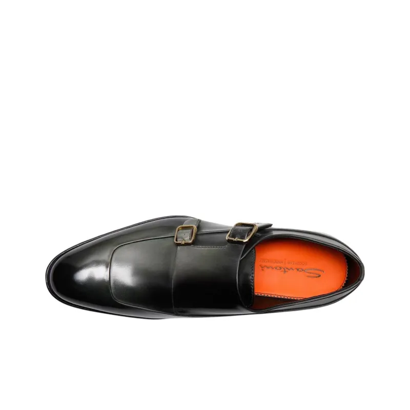 Santoni Almond toe Leather Monk Shoes-3