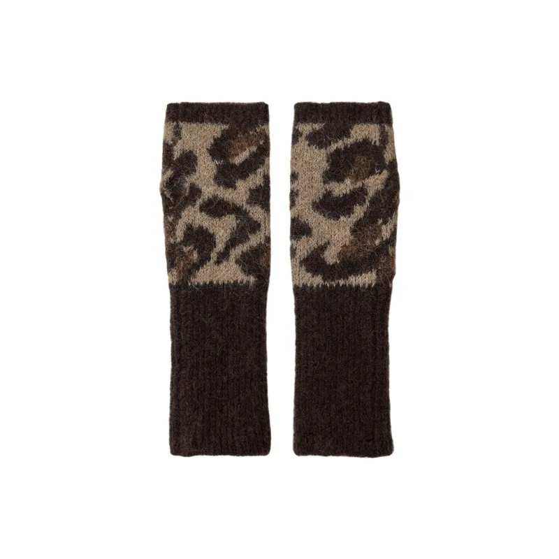 ZARA Polyester Knit Gloves Women's Brown-2