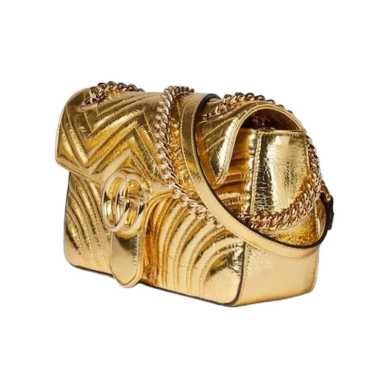 GUCCI GG Marmont Leather Shoulder Bag Small Size Women's Gold-1