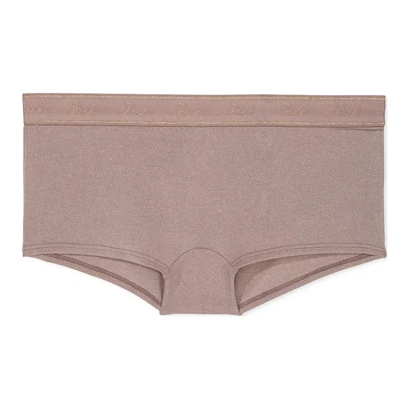 Victoria's Secret PINK Logo Cotton Shine Boyshort Panty / LCSF Underpants Women's 1 Pack Ice Coffee-0
