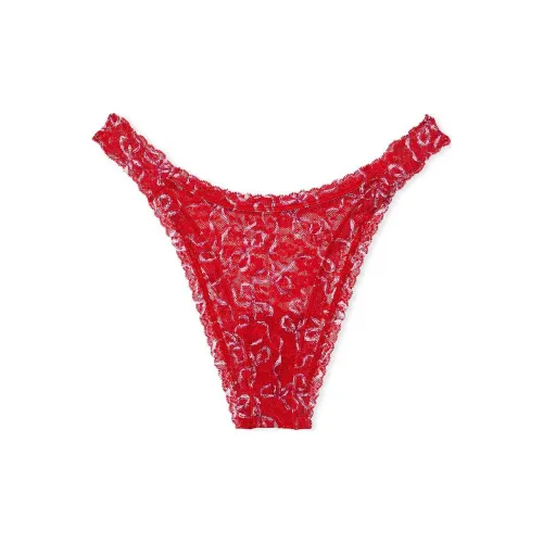 Victoria's Secret The Lacie Lace Brazilian Panty / Lipstick Bows Underpants Women's 1 Pack Red