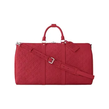 LOUIS VUITTON Keepall Taurillon Cow Leather Travel Bag Women's Red