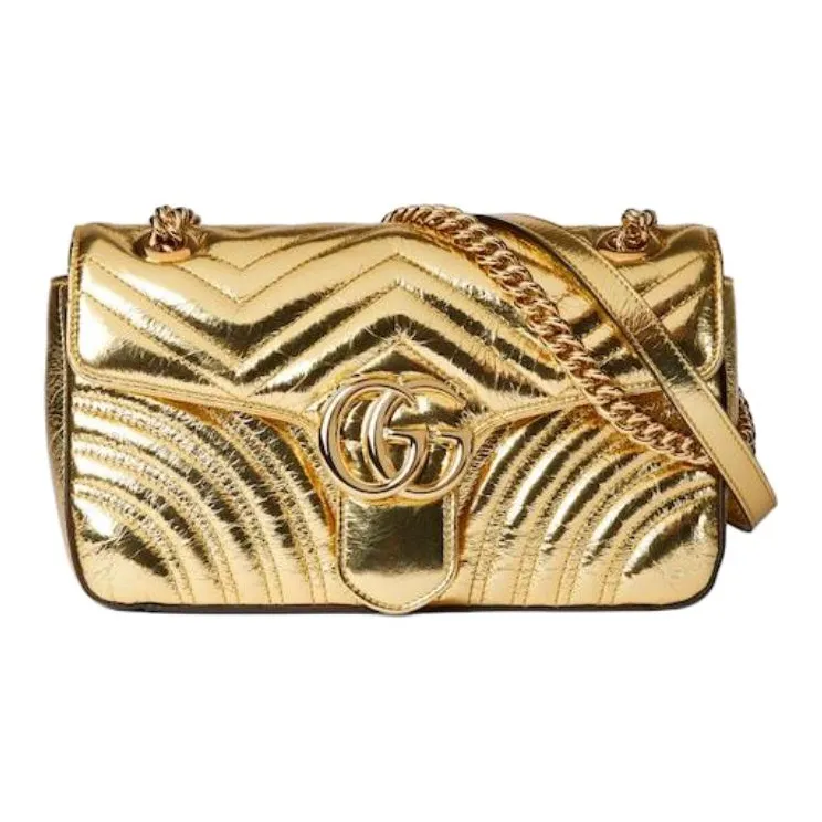 GUCCI GG Marmont Leather Shoulder Bag Small Size Women's Gold-0