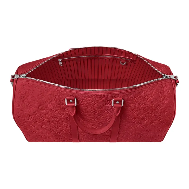 LOUIS VUITTON Keepall Taurillon Cow Leather Travel Bag Women's Red-3