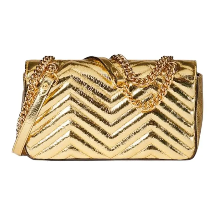 GUCCI GG Marmont Leather Shoulder Bag Small Size Women's Gold-4