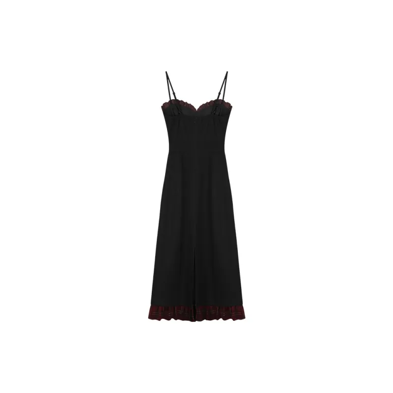 ANNIBUHUO Slip Dress Women's Black-4