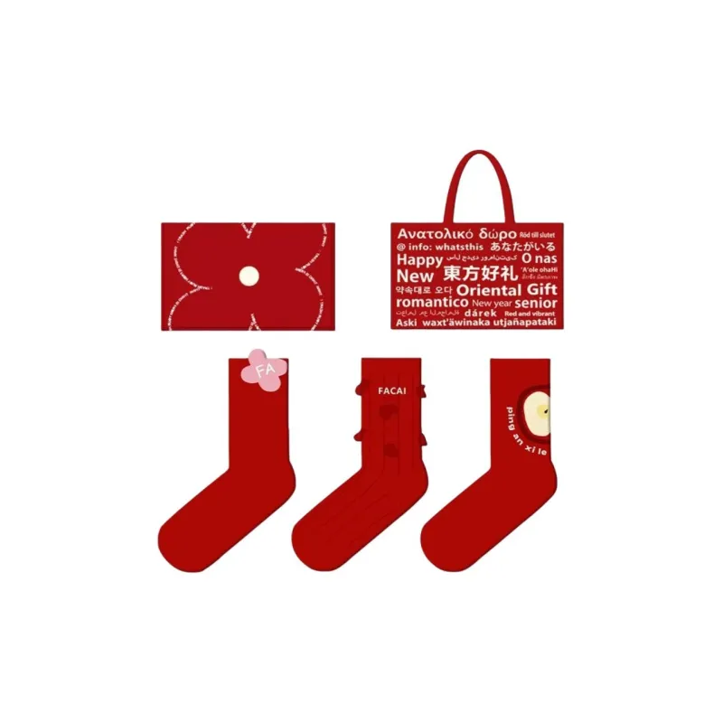 Duanmei Mid Calf Socks Fall And Winter Unisex 3 Pack Red-10