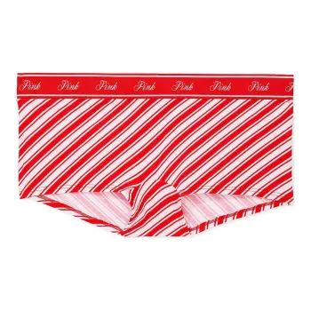 Victoria's Secret PINK Logo Cotton Shine Boyshort Panty / BVCCSP Underpants Women's Red Stripes