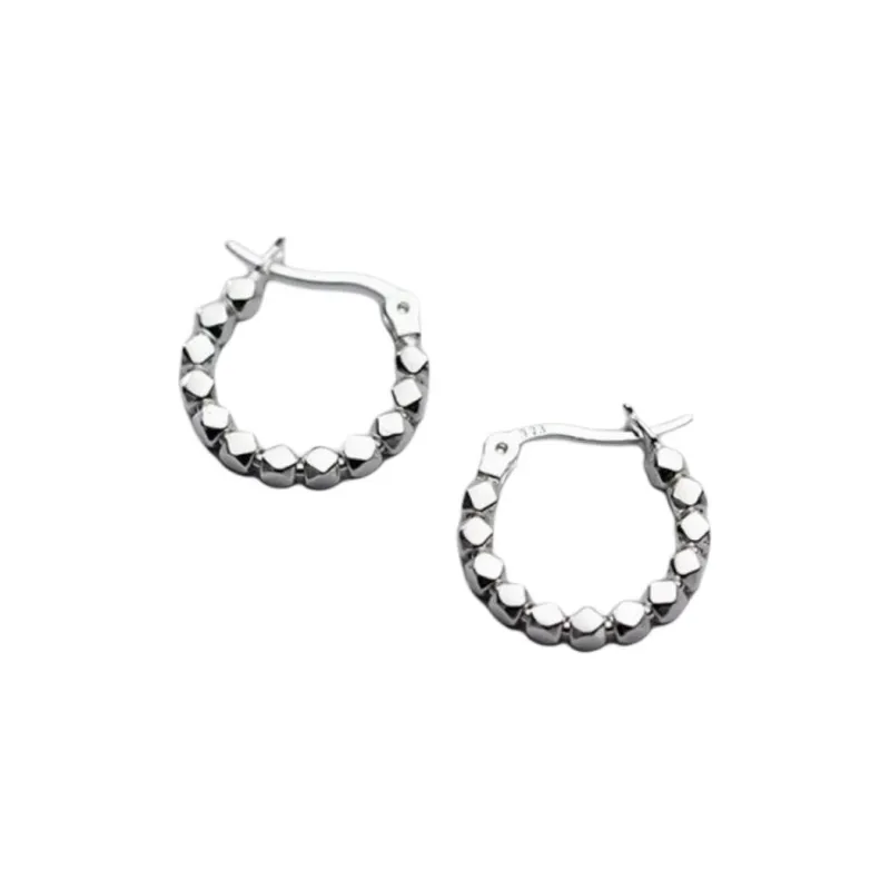 Stone Edge Poly Foot Silver 990 Sterling Silver Hoop Earrings Unisex-0