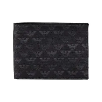 EMPORIO ARMANI Embossed Cow Leather Card Holder Wallet Men's Black Gray Color