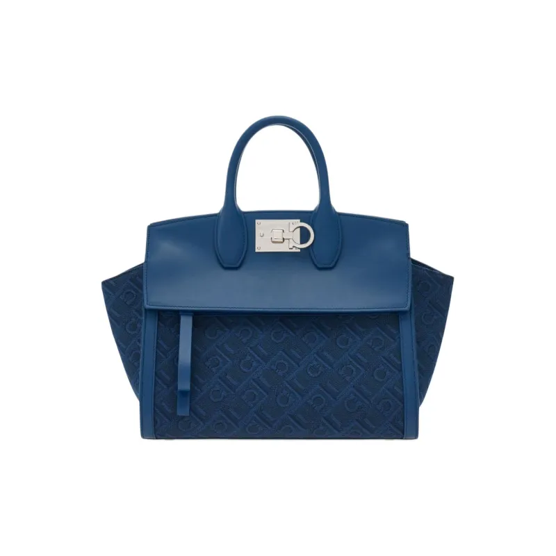 FERRAGAMO Studio Fabric With Calfskin Shoulder Bag Crossbody Bag Handbag Small Size Women's Blue-0
