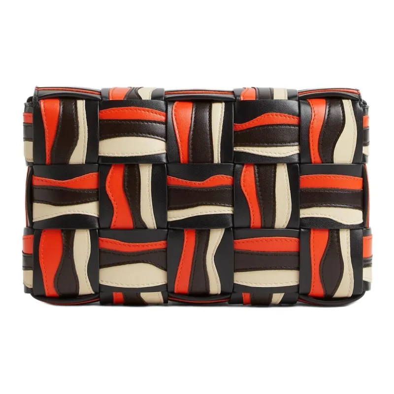 Bottega Veneta Calfskin Shoulder Bag Crossbody Bag Medium Size Men's Black & Multicolor-2