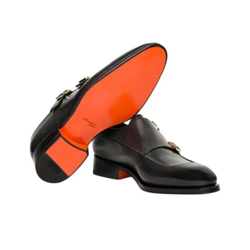 Santoni Almond toe Leather Monk Shoes-4