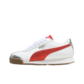 PUMA Roma 24 Anti Slip Wear Resistant Low Top Kids Lifestyle Shoes White Red Teenagers