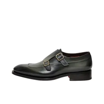 Santoni Almond toe Leather Monk Shoes