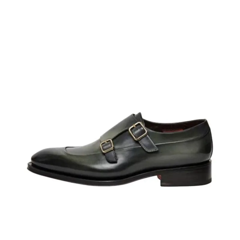 Santoni Almond toe Leather Monk Shoes-0
