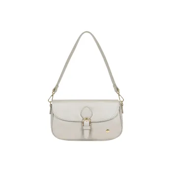 H HEXAGONA PARIS Grain Leather Portable Crossbody Bag, Shoulder Bag Women's Silver