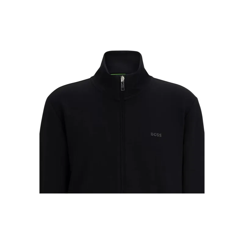 HUGO BOSS Stretch Cotton Zip Up Sweatshirt With Logo Print Jackets Coats Men's Black-5