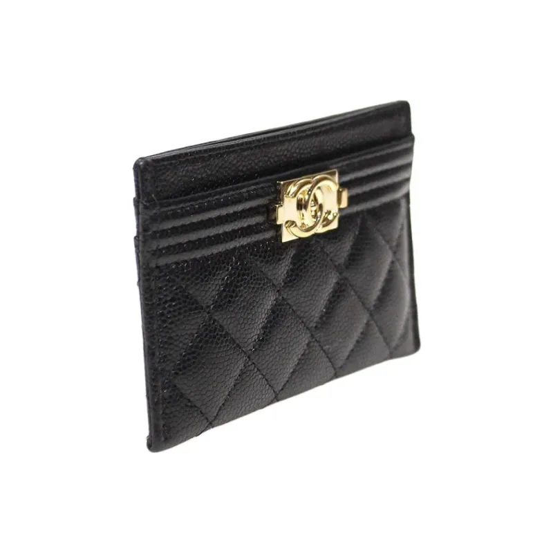 CHANEL Leather Card Holder Men's Black-1