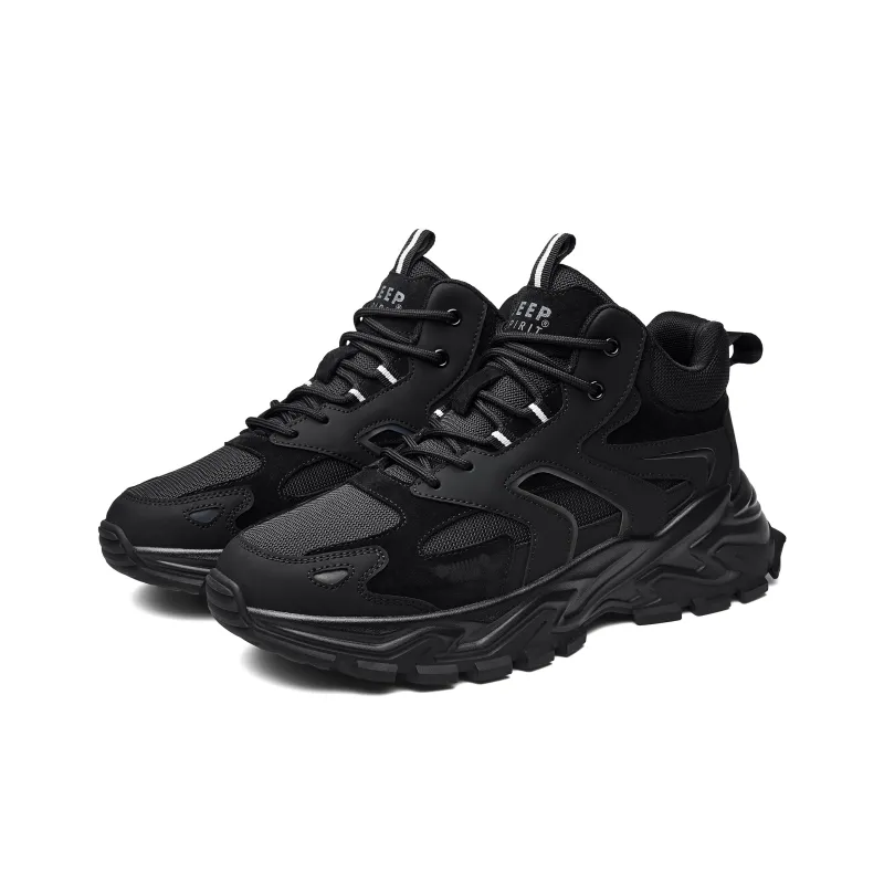JEEP SPIRIT Cushioned Anti Slip And Wear Resistant Lightweight Mid Top Chunky Sneakers Men's Graphite Black-2