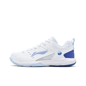 LiNing Feather Anti Slip And Wear Resistant Water Resistant Low Top Badminton Shoes Unisex White Blue