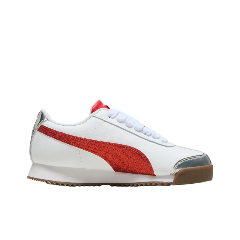 PUMA Roma 24 Anti Slip Wear Resistant Low Top Kids Lifestyle Shoes White Red Teenagers-1