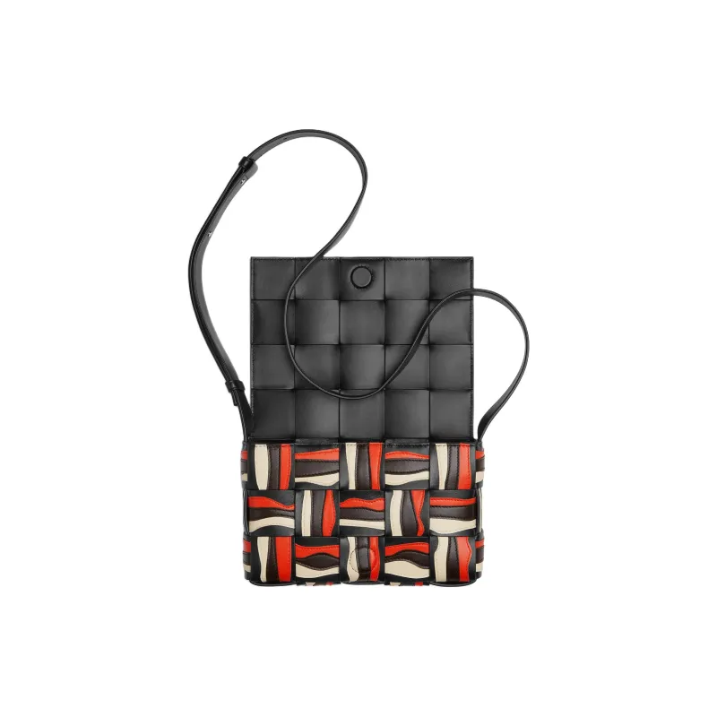 Bottega Veneta Calfskin Shoulder Bag Crossbody Bag Medium Size Men's Black & Multicolor-3