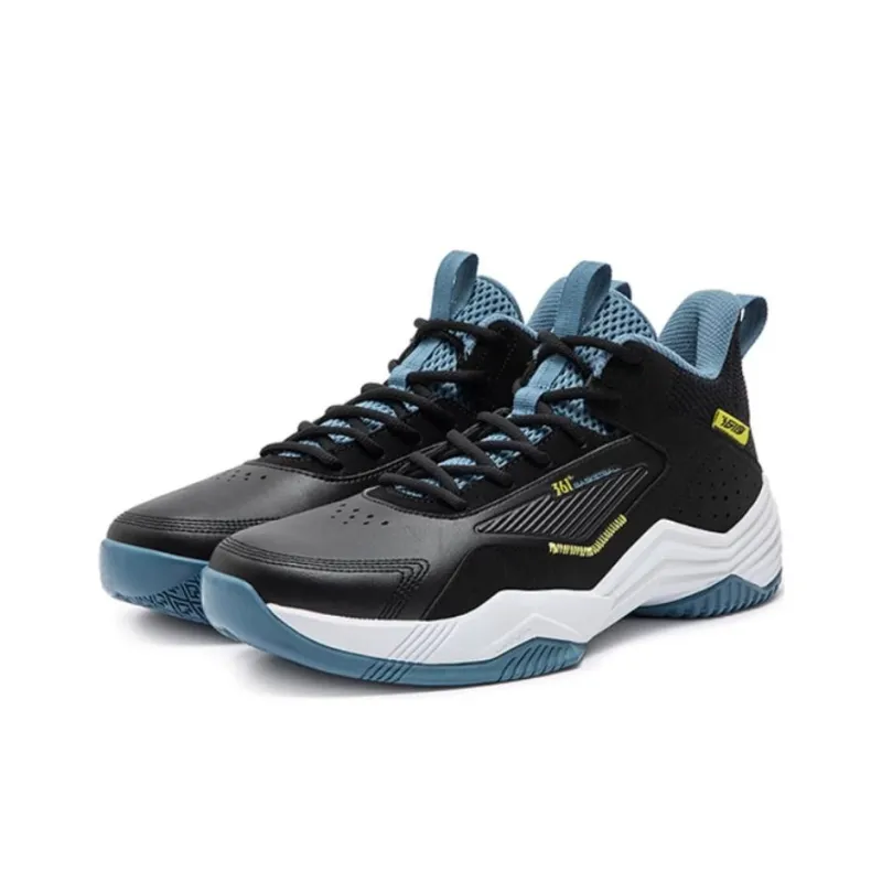361° Anti Slip Wear Resistant High Top Basketball Shoes Men's Black Blue-1