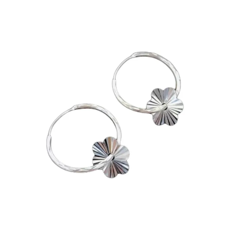 Stone Edge Poly 999 Fine Silver Sterling Silver Hoop Earrings Unisex-0