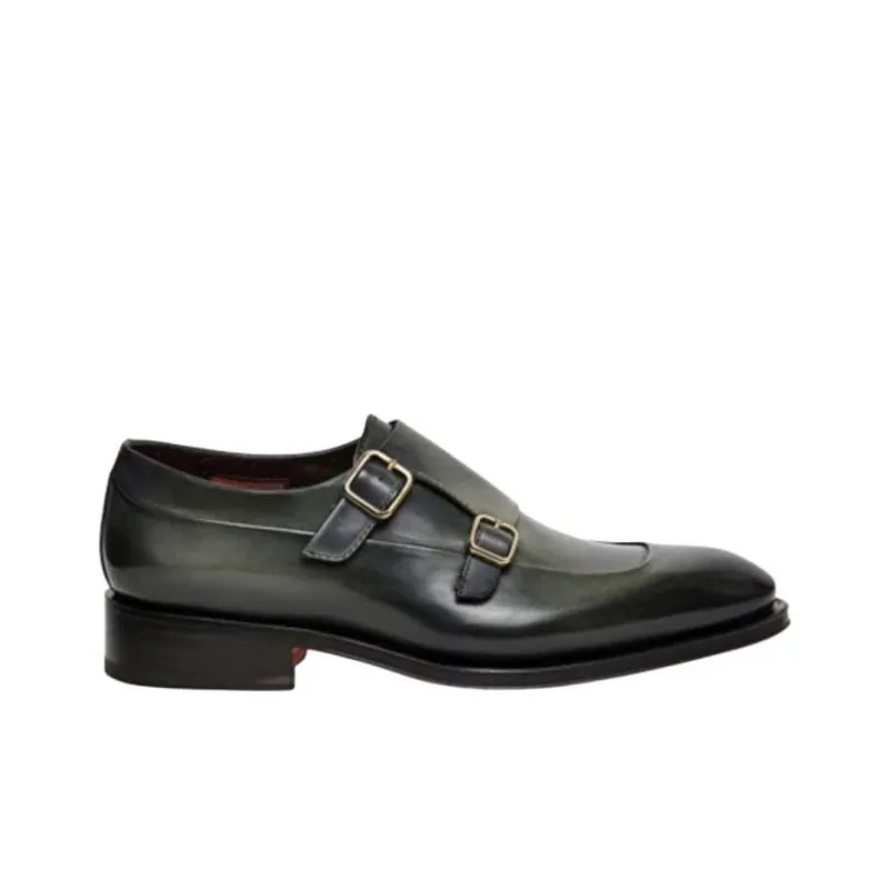 Santoni Almond toe Leather Monk Shoes-1